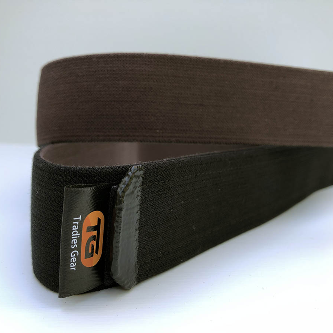 Close up showing no buckle belt reversible options, durable quality fabric.